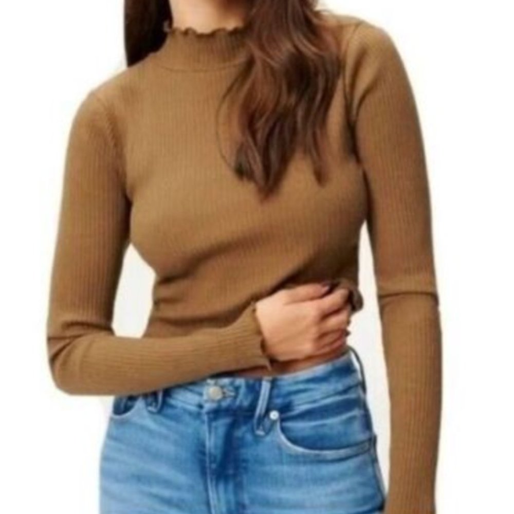 Good American Ribbed Mock Neck Crop Top (Size XS)
